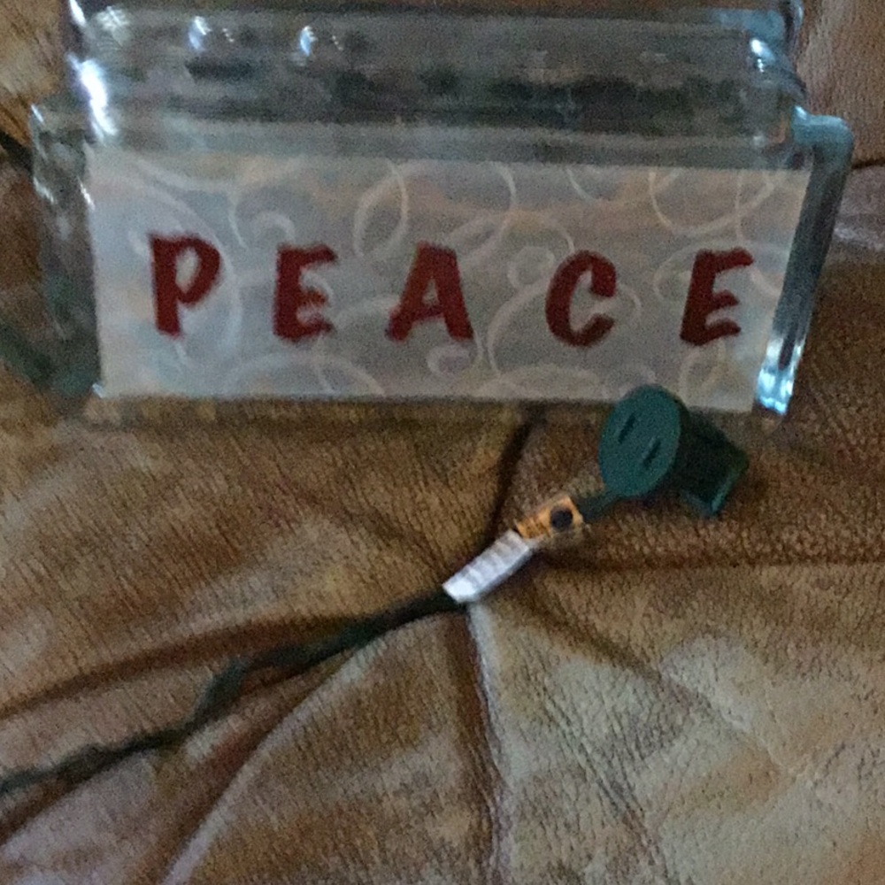 Glass Block with Red 'Peace' Sign with lights